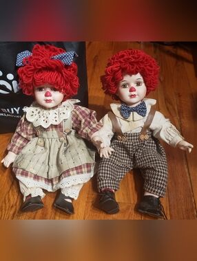 Lot Seymour Man Raggedy Ann & Andy Porcelain Clown Dolls Limited Edition Vintage